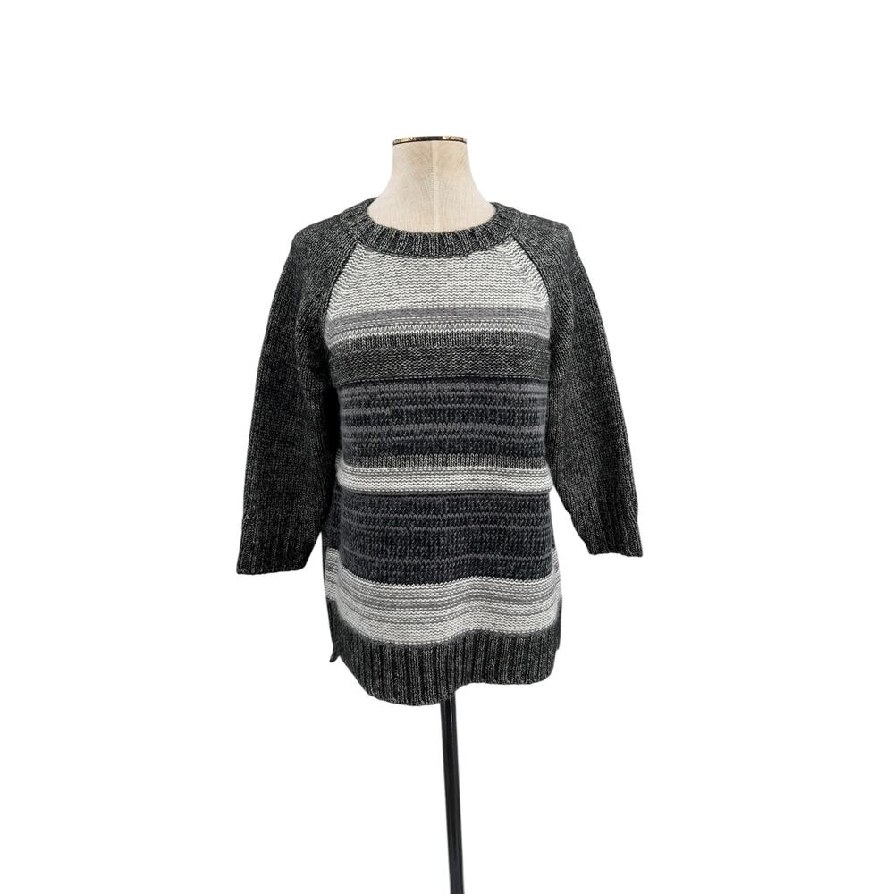 Hanna Andersson Striped Knit‎ Sweater Gray Crewneck Raglan Women Medium